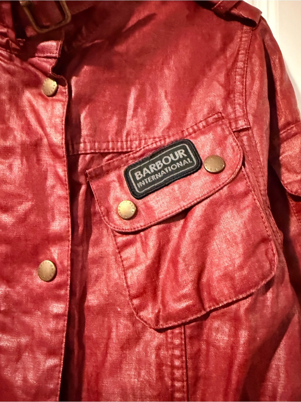 Barbour Red Belted Waxed Utility Jacket with Brass Hardware - Picture 5 of 5